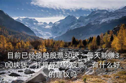 目前已經(jīng)接觸股票30天，每天能賺300塊錢，打算辭職炒股票，有什么好的建議嗎