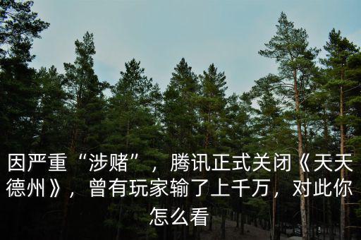 因嚴(yán)重“涉賭”，騰訊正式關(guān)閉《天天德州》，曾有玩家輸了上千萬(wàn)，對(duì)此你怎么看