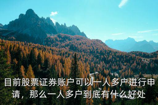目前股票證券賬戶可以一人多戶進(jìn)行申請，那么一人多戶到底有什么好處
