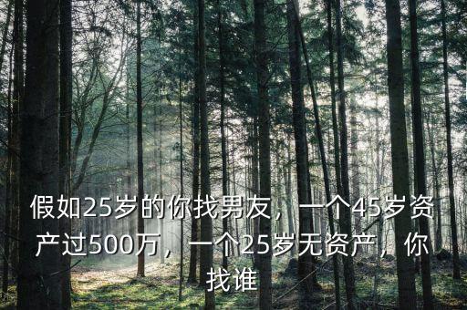 假如25歲的你找男友，一個45歲資產過500萬，一個25歲無資產，你找誰