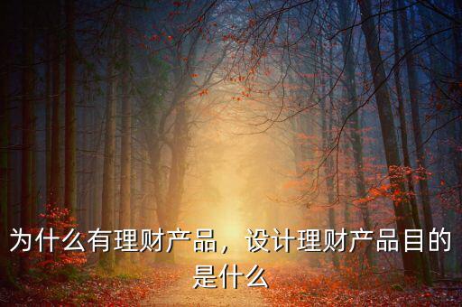 為什么有理財產(chǎn)品，設(shè)計理財產(chǎn)品目的是什么