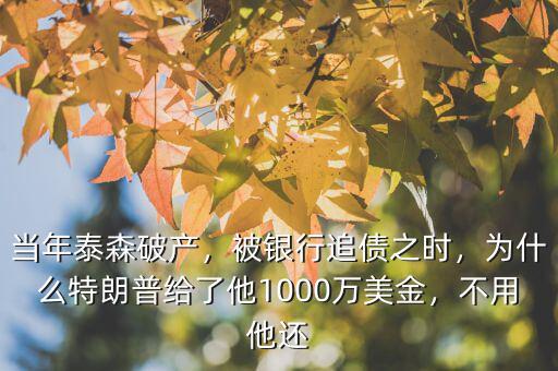 當(dāng)年泰森破產(chǎn)，被銀行追債之時，為什么特朗普給了他1000萬美金，不用他還