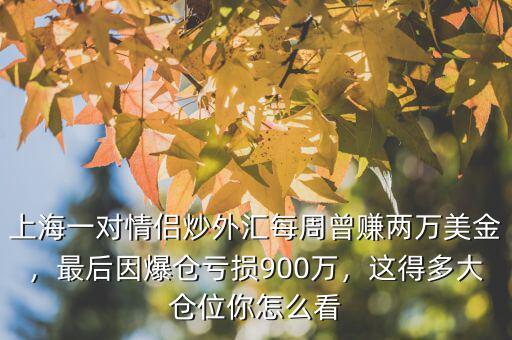 上海一對(duì)情侶炒外匯每周曾賺兩萬美金，最后因爆倉(cāng)虧損900萬，這得多大倉(cāng)位你怎么看