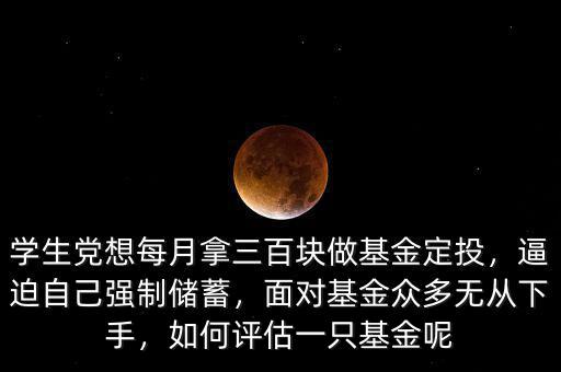 學(xué)生黨想每月拿三百塊做基金定投，逼迫自己強(qiáng)制儲(chǔ)蓄，面對(duì)基金眾多無(wú)從下手，如何評(píng)估一只基金呢