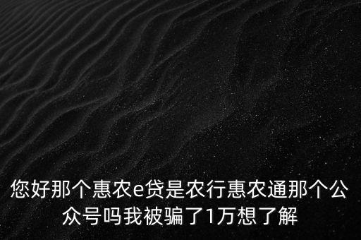 農(nóng)行惠農(nóng)通是什么，您好那個惠農(nóng)e貸是農(nóng)行惠農(nóng)通那個公眾號嗎我被騙了1萬想了解