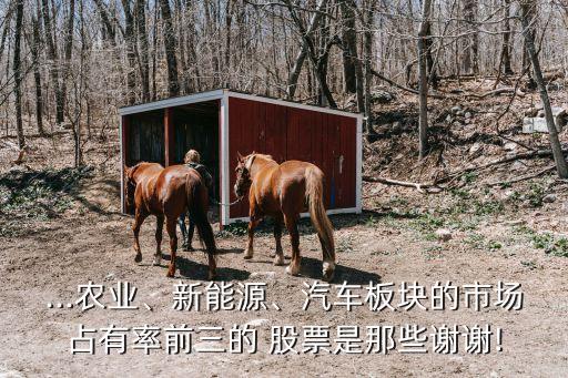 ...農(nóng)業(yè)、新能源、汽車板塊的市場占有率前三的 股票是那些謝謝!
