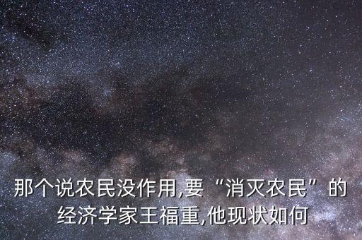 那個說農(nóng)民沒作用,要“消滅農(nóng)民”的 經(jīng)濟學(xué)家王福重,他現(xiàn)狀如何