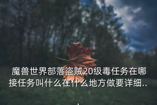 魔獸世界部落盜賊20級毒任務在哪接任務叫什么在什么地方做要詳細...