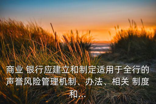 商業(yè) 銀行應(yīng)建立和制定適用于全行的聲譽(yù)風(fēng)險管理機(jī)制、辦法、相關(guān) 制度和...