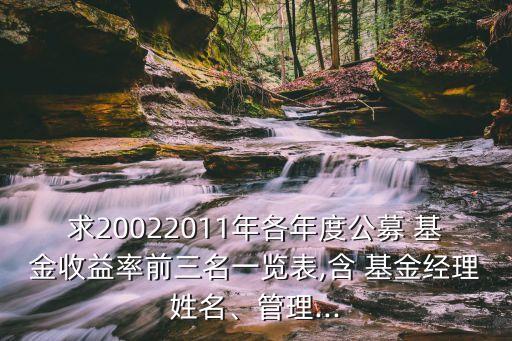 求20022011年各年度公募 基金收益率前三名一覽表,含 基金經(jīng)理姓名、管理...