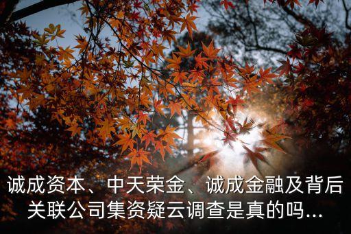 誠成資本、中天榮金、誠成金融及背后關(guān)聯(lián)公司集資疑云調(diào)查是真的嗎...