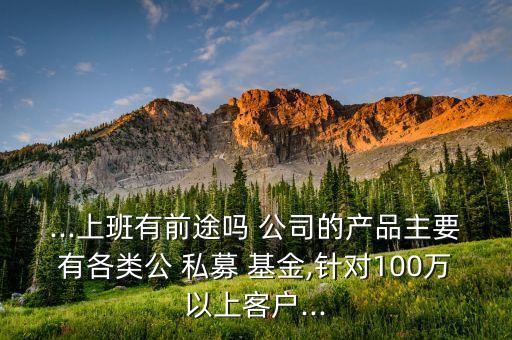 ...上班有前途嗎 公司的產(chǎn)品主要有各類(lèi)公 私募 基金,針對(duì)100萬(wàn)以上客戶(hù)...