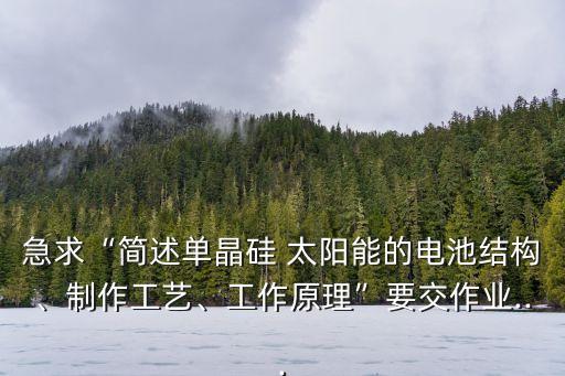 急求“簡(jiǎn)述單晶硅 太陽(yáng)能的電池結(jié)構(gòu)、制作工藝、工作原理”要交作業(yè)...