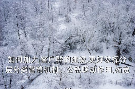 如何加大 客戶群的建設(shè),更好發(fā)揮分層分類(lèi)營(yíng)銷(xiāo)機(jī)制、公私聯(lián)動(dòng)作用,拓寬...